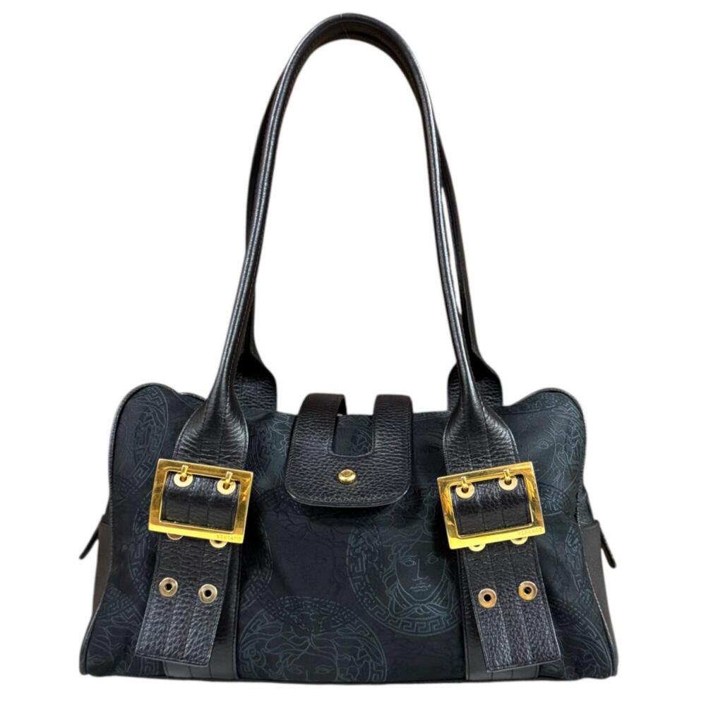Gianni Versace handbag, canvas, black, women's.